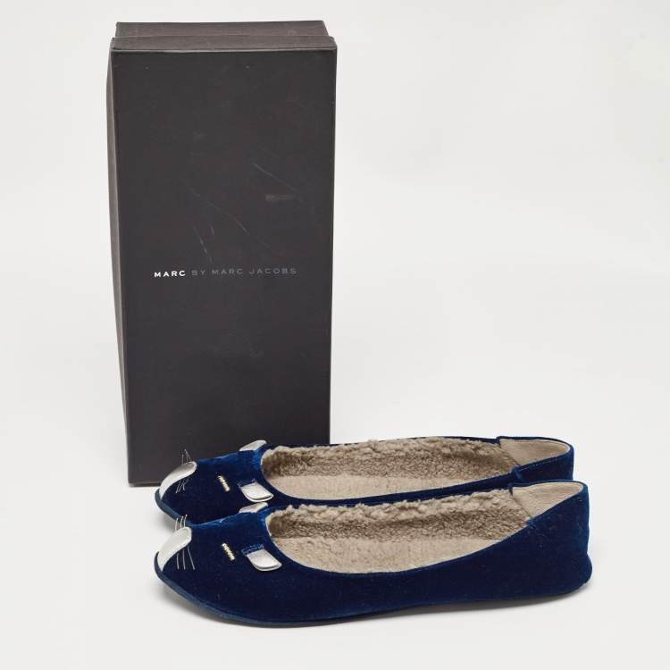 Pre Owned Marc by Marc Jacobs Blue Velvet Ballet Flats Size 39.5 