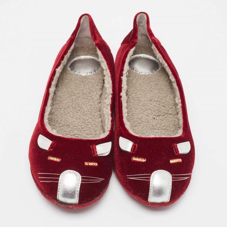 Pre Owned Marc by Marc Jacobs Burgundy Velvet Cat Ballet Flats Size 37.5