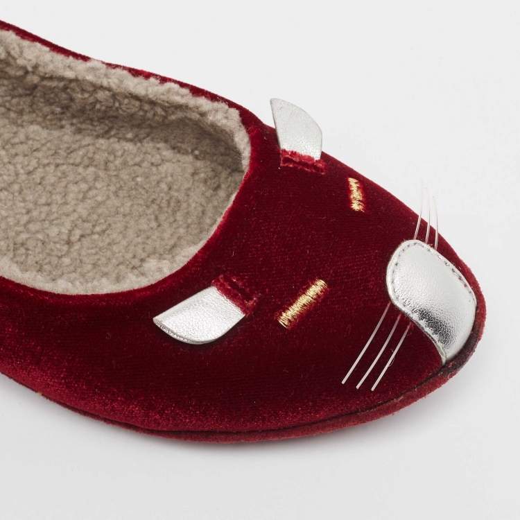 Pre Owned Marc by Marc Jacobs Burgundy Velvet Cat Ballet Flats Size 37.5