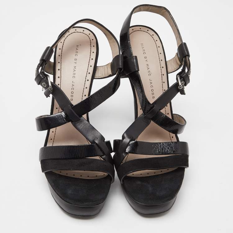 Pre Owned Marc By Marc Jacobs Black Leather Strappy Platform Sandals Size 40