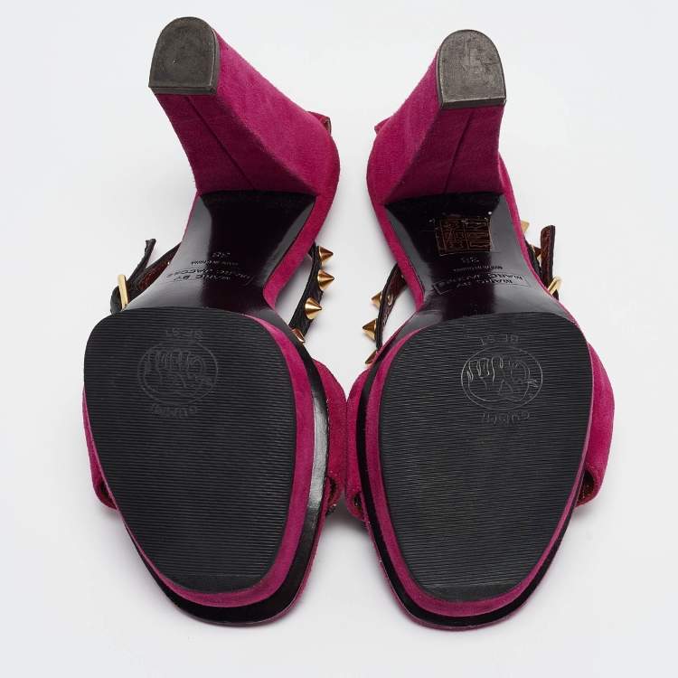 Pre Owned Marc by Marc Jacobs Magenta Suede and Leather Studded Ankle Strap Sandals Size 38