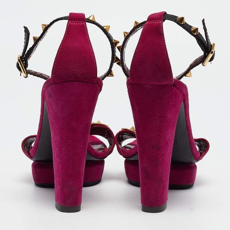 Pre Owned Marc by Marc Jacobs Magenta Suede and Leather Studded Ankle Strap Sandals Size 38