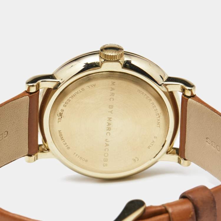 Pre Owned Marc By Marc Jacobs White Gold Plated Stainless Steel Leather Baker MBM1316 Women's Wristwatch 36.50 mm