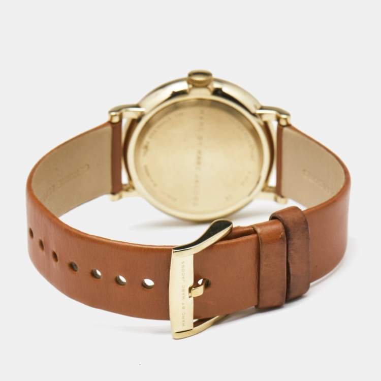 Pre Owned Marc By Marc Jacobs White Gold Plated Stainless Steel Leather Baker MBM1316 Women's Wristwatch 36.50 mm