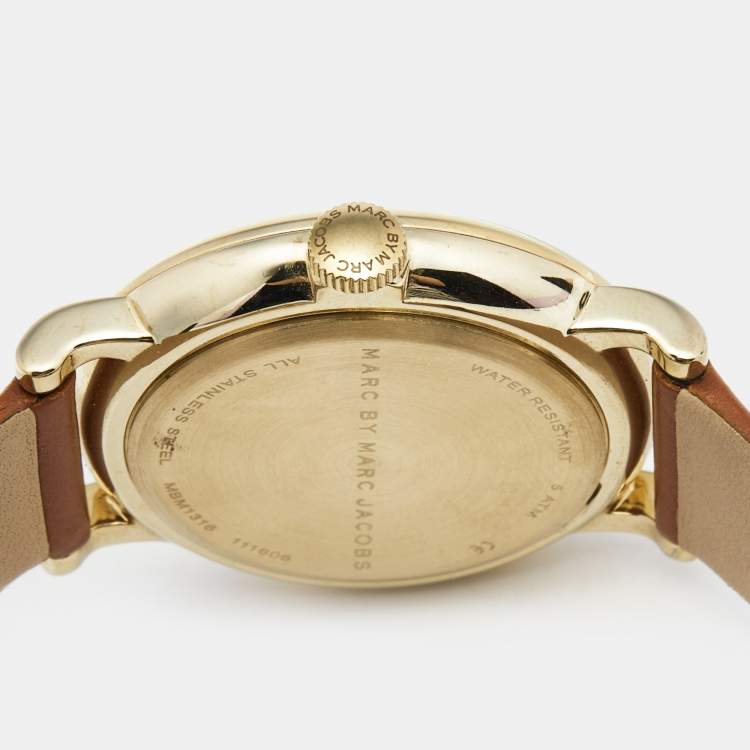 Pre Owned Marc By Marc Jacobs White Gold Plated Stainless Steel Leather Baker MBM1316 Women's Wristwatch 36.50 mm