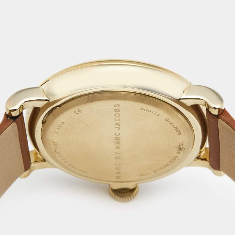 Pre Owned Marc By Marc Jacobs White Gold Plated Stainless Steel Leather Baker MBM1316 Women's Wristwatch 36.50 mm