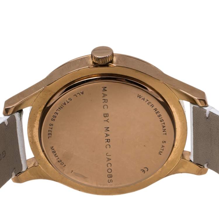 Pre Owned Marc By Marc Jacobs White Rose Gold Tone Stainless Steel MBM1201 Women's Wristwatch 40 mm