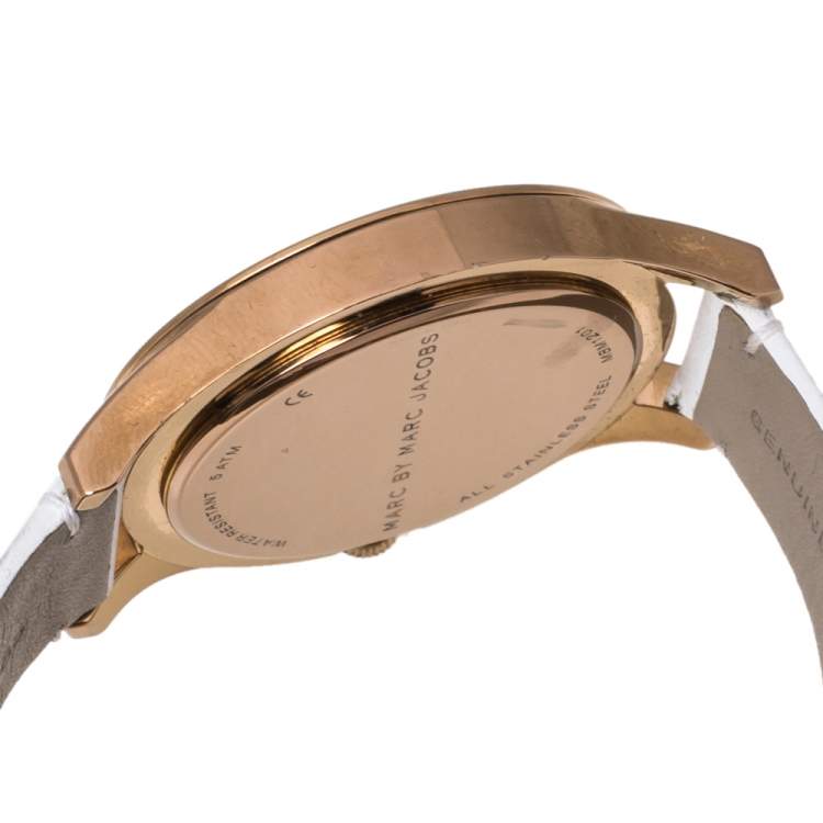 Pre Owned Marc By Marc Jacobs White Rose Gold Tone Stainless Steel MBM1201 Women's Wristwatch 40 mm