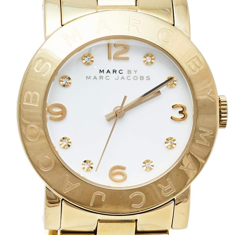 Pre Owned Marc by Marc Jacobs White Gold Tone Stainless Steel Amy MBM3056 Women's Wristwatch 36 mm