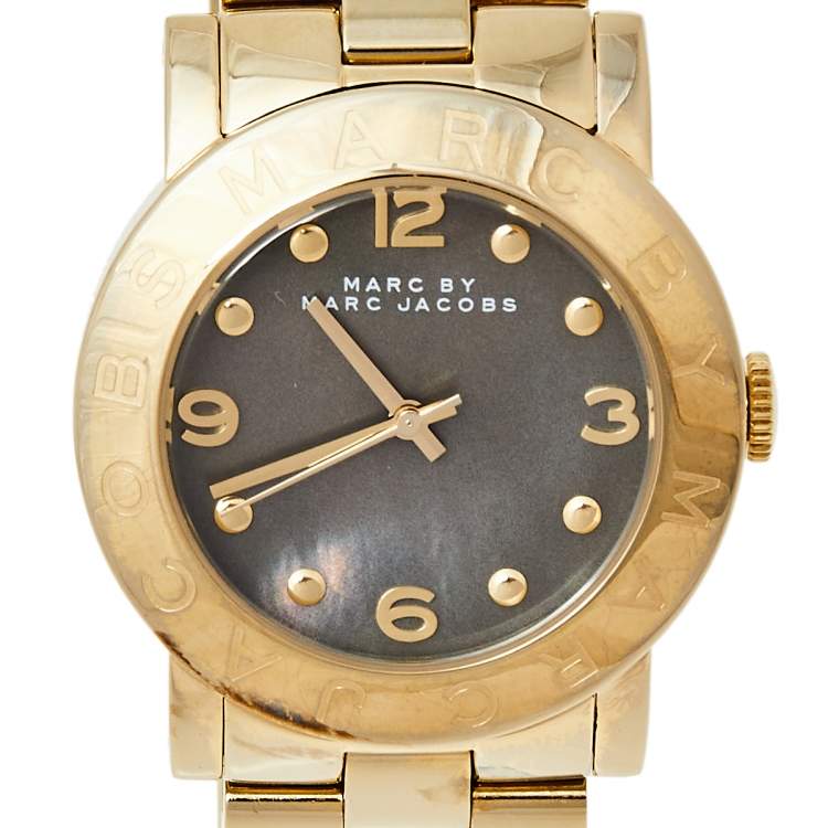 Pre Owned Marc By Marc Jacobs Grey Gold Tone Stainless Steel Amy MBM3273 Women's Wristwatch 36 mm
