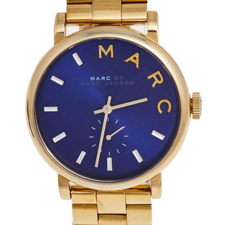 Pre Owned Marc by Marc Jacobs Blue Gold Plated Stainless Steel MBM3343 Women's Wristwatch 36 mm