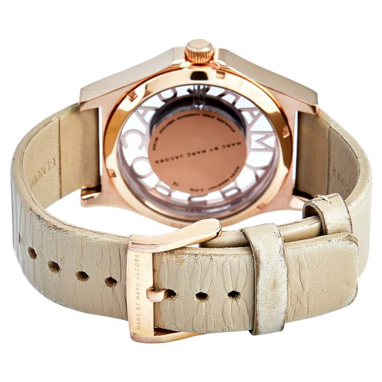 Pre Owned Marc by Marc Jacobs Brown Rose Gold Plated Stainless Steel Leather Henry MBM1245 Women's Wristwatch 40 mm