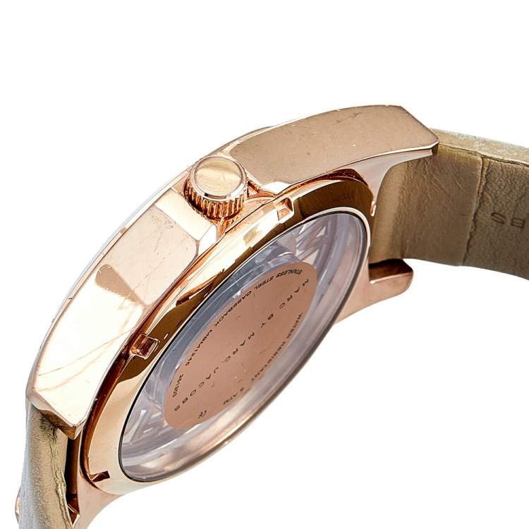Pre Owned Marc by Marc Jacobs Brown Rose Gold Plated Stainless Steel Leather Henry MBM1245 Women's Wristwatch 40 mm