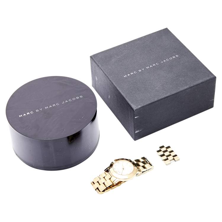 Pre Owned Marc by Marc Jacobs White Yellow Gold Plated Stainless Steel Amy MBM3056 Women's Wristwatch 36 mm