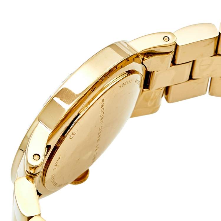 Pre Owned Marc by Marc Jacobs White Yellow Gold Plated Stainless Steel Amy MBM3056 Women's Wristwatch 36 mm