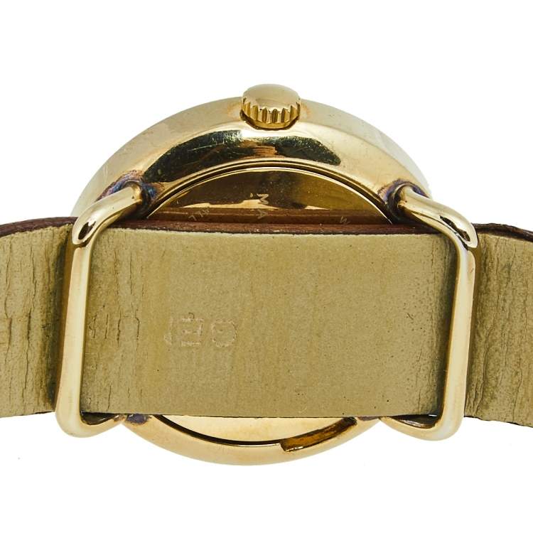 Pre Owned Marc by Marc Jacobs White Yellow Gold Plated Stainless Steel Leather Mini Amy MBM8575 Women's Wristwatch 26 mm
