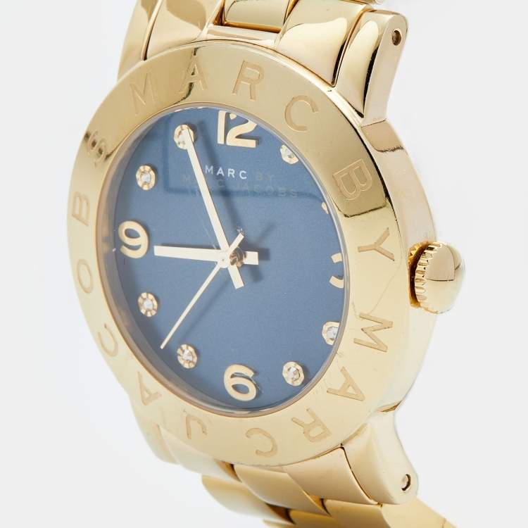 Pre Owned Marc By Marc Jacobs Blue Gold Plated Stainless Steel Amy MBM3166 Women's Wristwatch 36 mm