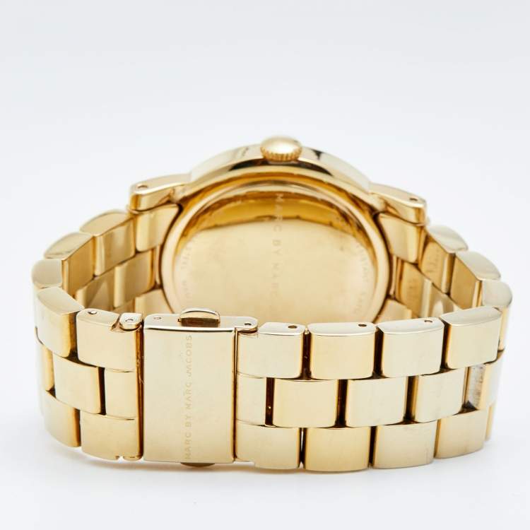Pre Owned Marc By Marc Jacobs Blue Gold Plated Stainless Steel Amy MBM3166 Women's Wristwatch 36 mm