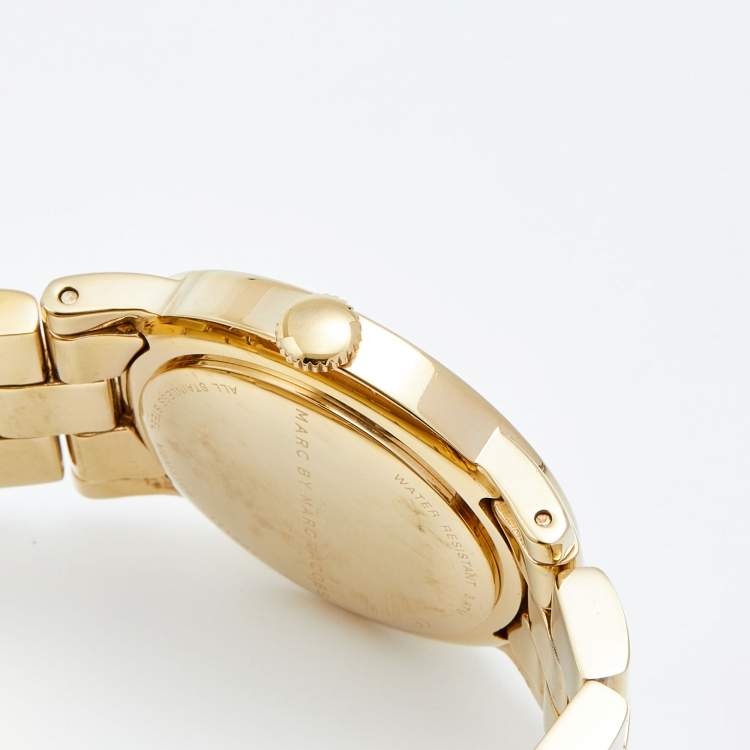Pre Owned Marc By Marc Jacobs Blue Gold Plated Stainless Steel Amy MBM3166 Women's Wristwatch 36 mm