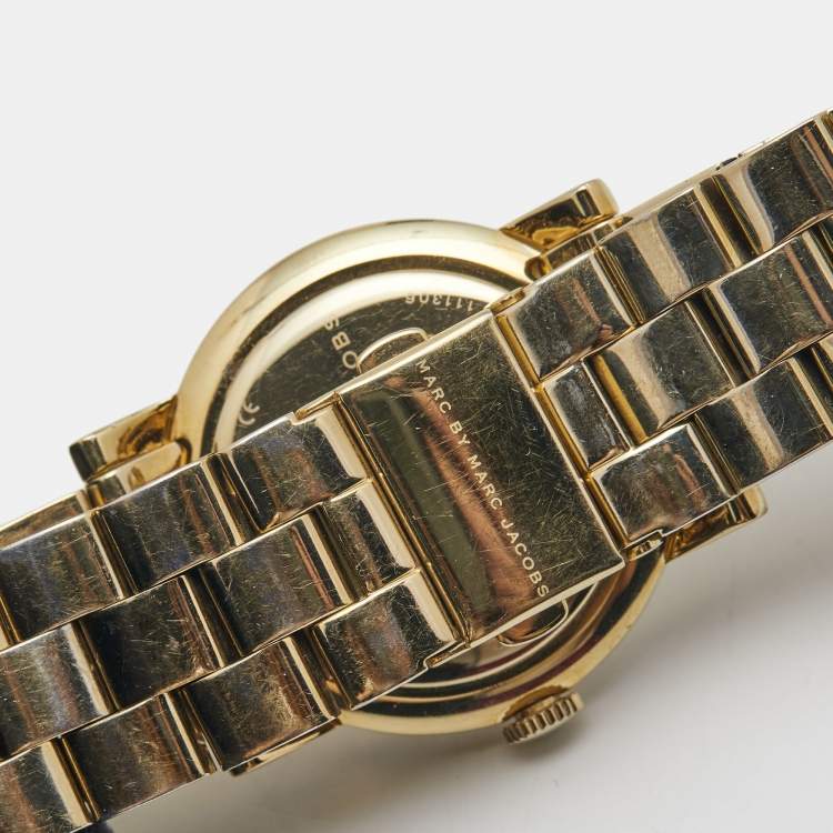 Pre Owned Marc by Marc Jacobs White Yellow Gold Plated Stainless Steel Amy MBM3056 Women's Wristwatch 36 mm