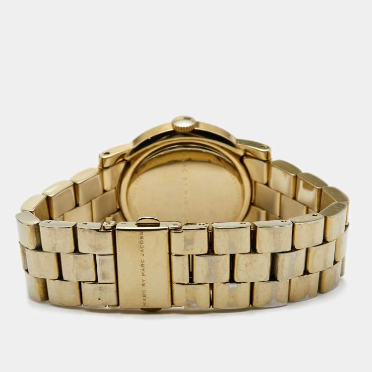 Pre Owned Marc by Marc Jacobs White Yellow Gold Plated Stainless Steel Amy MBM3056 Women's Wristwatch 36 mm