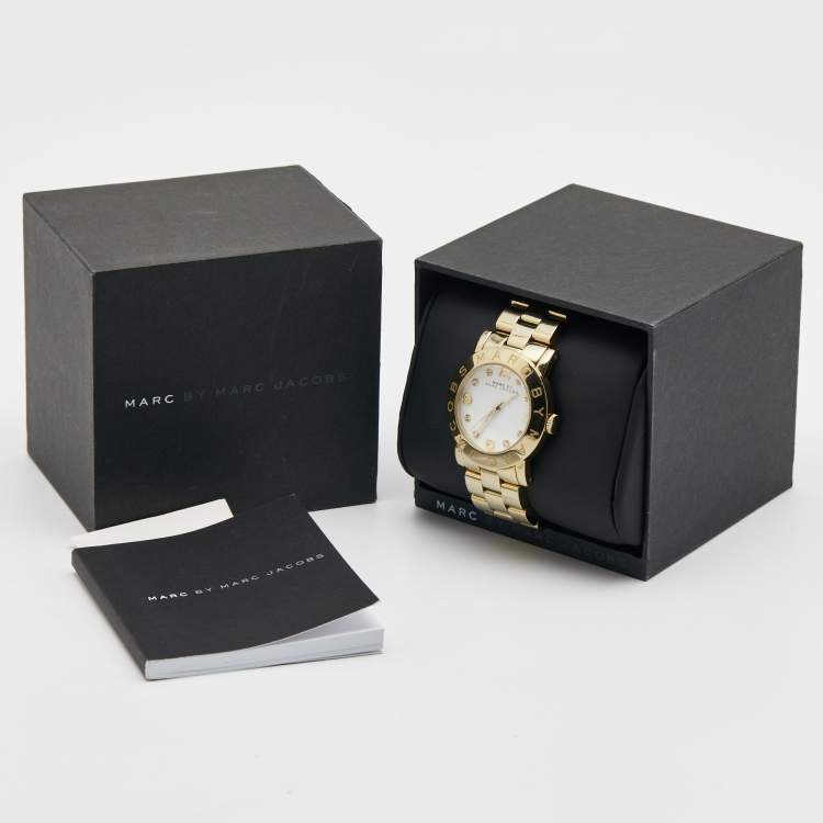 Pre Owned Marc by Marc Jacobs White Yellow Gold Plated Stainless Steel Amy MBM3056 Women's Wristwatch 36 mm