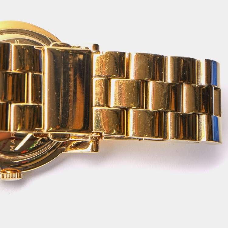 Pre Owned Marc by Marc Jacobs White Yellow Gold Plated Stainless Steel Amy MBM3056 Women's Wristwatch 36 mm
