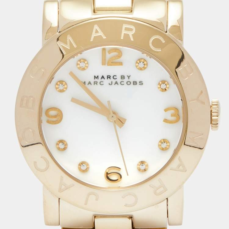 Pre Owned Marc by Marc Jacobs White Yellow Gold Plated Stainless Steel Amy MBM3056 Women's Wristwatch 36 mm