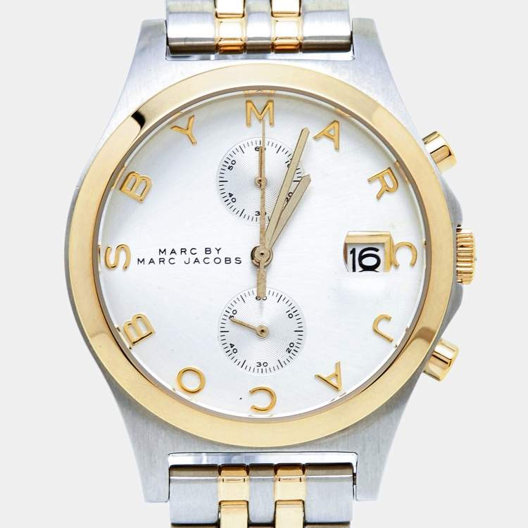 Pre Owned Marc by Marc Jacobs White Two-Tone Stainless Steel MBM3381 Women's Wristwatch 38 mm