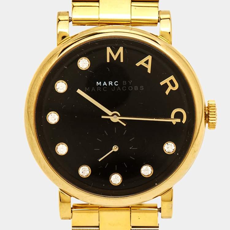 Pre Owned Marc By Marc Jacobs Black Yellow Gold Plated Stainless Steel Baker Dexter MBM3421 Women's Wristwatch 36.50 mm