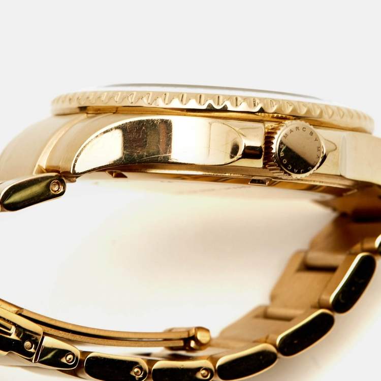Pre Owned Marc by Marc Jacobs White Gold Plated Stainless Steel Dizz Sport MBM3408 Women's Wristwatch 38 mm 