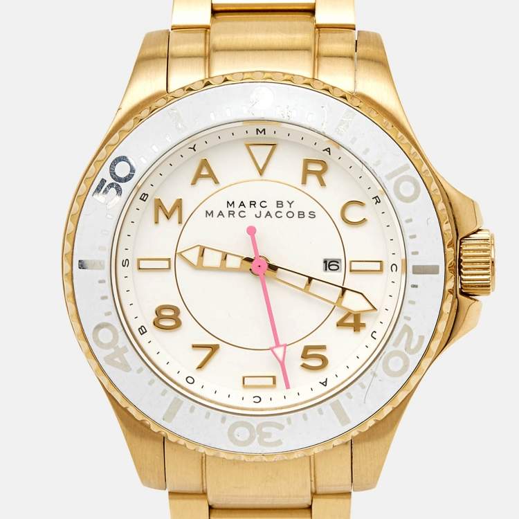 Pre Owned Marc by Marc Jacobs White Gold Plated Stainless Steel Dizz Sport MBM3408 Women's Wristwatch 38 mm 