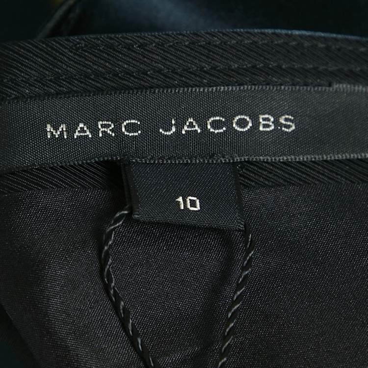 Pre Owned Marc Jacobs Navy Blue Polka Dot Jacquard Silk Blend Sleeveless Midi Dress L