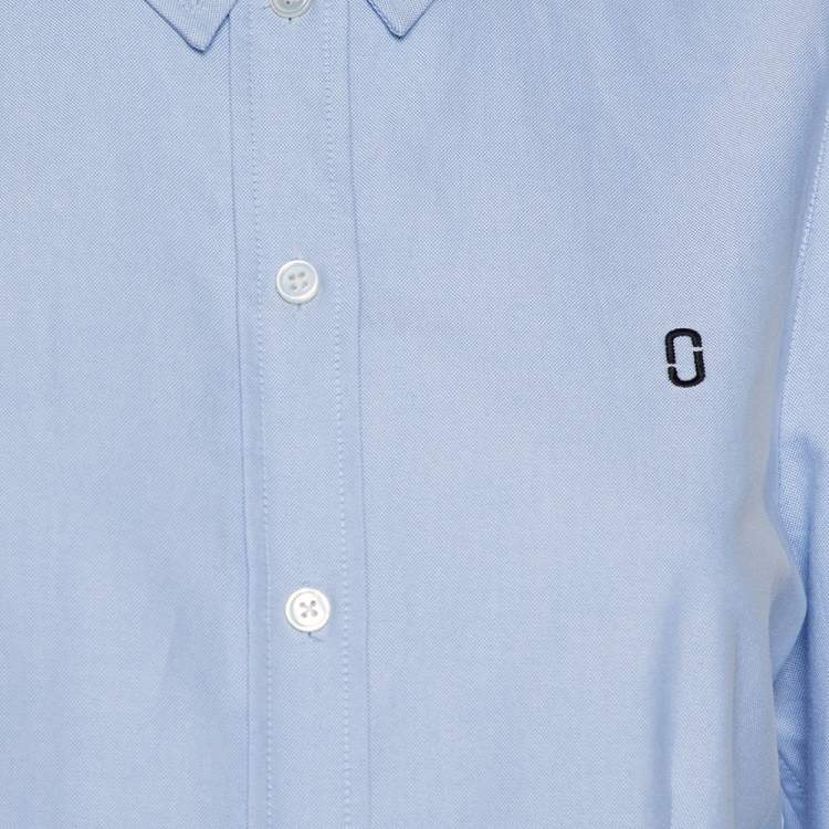 Pre Owned Marc Jacobs Blue Cotton Paneled Puff Sleeve Detail Fitted Shirt M