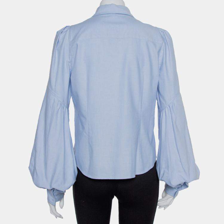 Pre Owned Marc Jacobs Blue Cotton Paneled Puff Sleeve Detail Fitted Shirt M