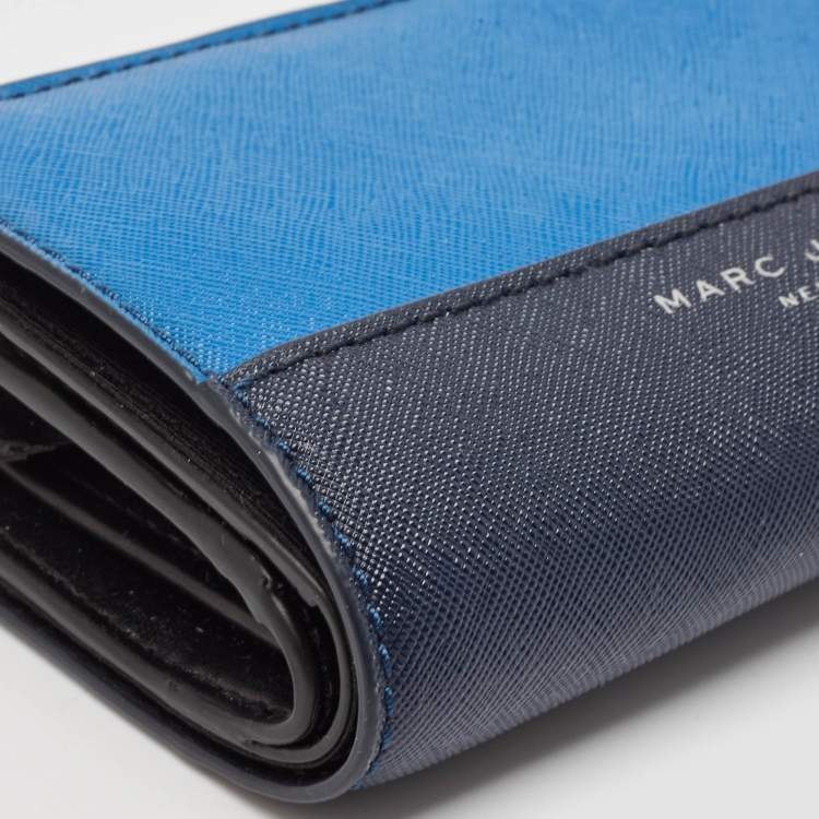 Pre Owned Marc Jacobs Blue/Black Leather Colorblock Compact Wallet