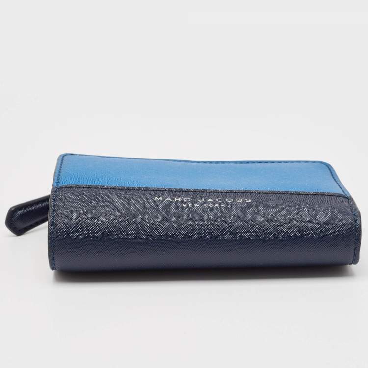 Pre Owned Marc Jacobs Blue/Black Leather Colorblock Compact Wallet
