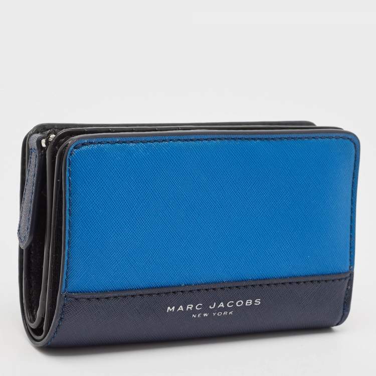 Pre Owned Marc Jacobs Blue/Black Leather Colorblock Compact Wallet