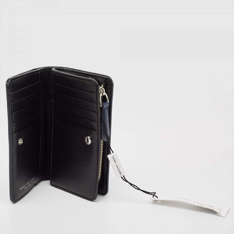 Pre Owned Marc Jacobs Blue/Black Leather Colorblock Compact Wallet