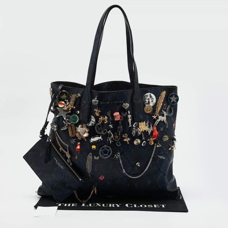 Pre Owned Marc Jacobs Blue/Multicolor Python Embossed Leather Charms Wingman Tote