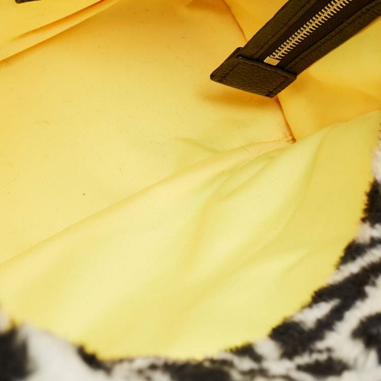 Pre Owned Marc Jacobs Black/White Monogram Faux Fur Medium The Teddy Tote 