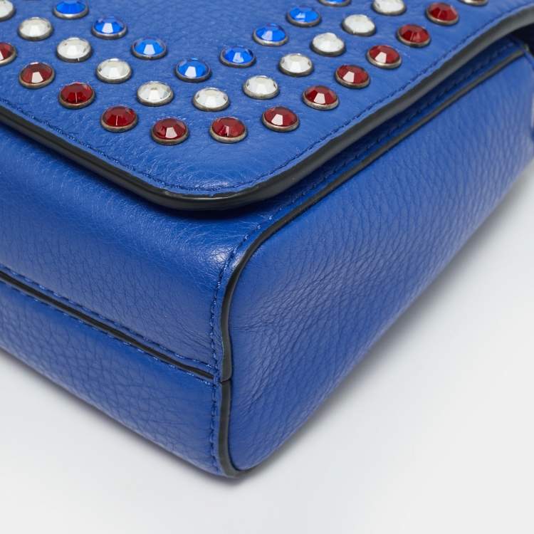 Pre Owned Marc Jacobs Crystals Embellished Flap Blue Leather Shoulder Bag