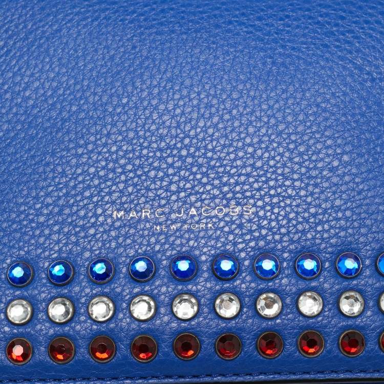 Pre Owned Marc Jacobs Crystals Embellished Flap Blue Leather Shoulder Bag