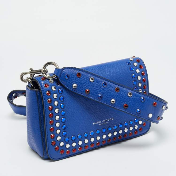 Pre Owned Marc Jacobs Crystals Embellished Flap Blue Leather Shoulder Bag
