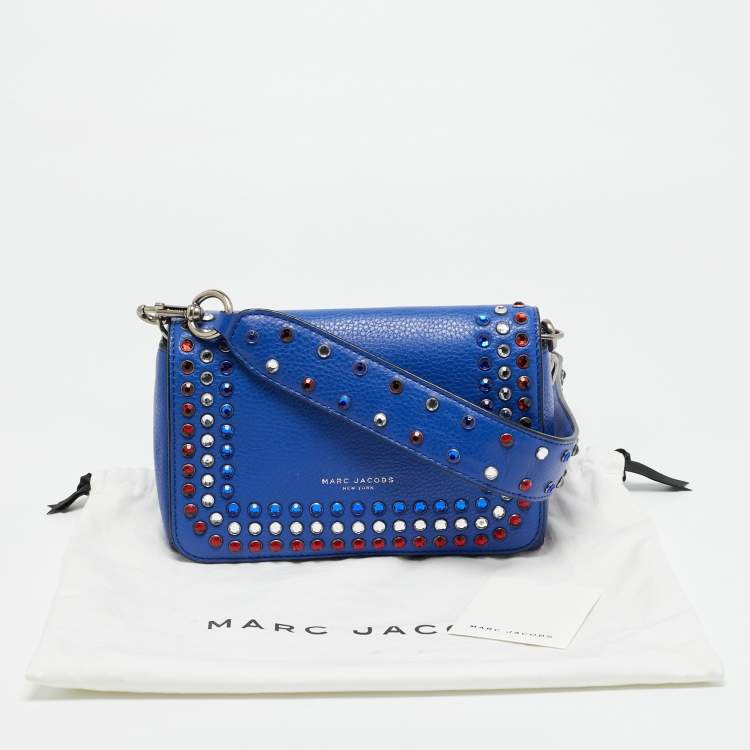 Pre Owned Marc Jacobs Crystals Embellished Flap Blue Leather Shoulder Bag