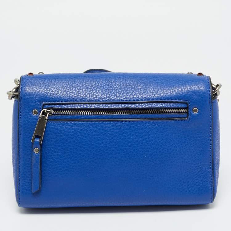 Pre Owned Marc Jacobs Crystals Embellished Flap Blue Leather Shoulder Bag