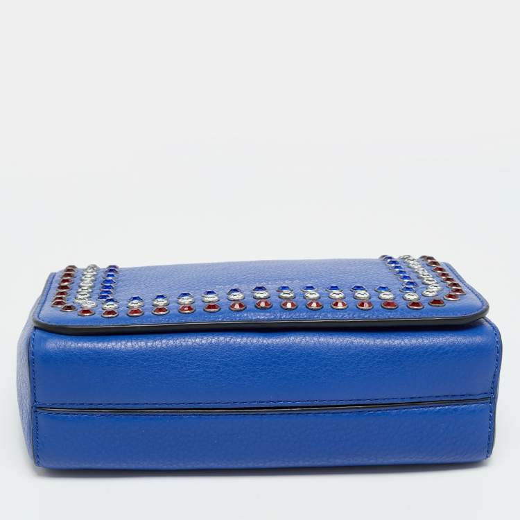 Pre Owned Marc Jacobs Crystals Embellished Flap Blue Leather Shoulder Bag