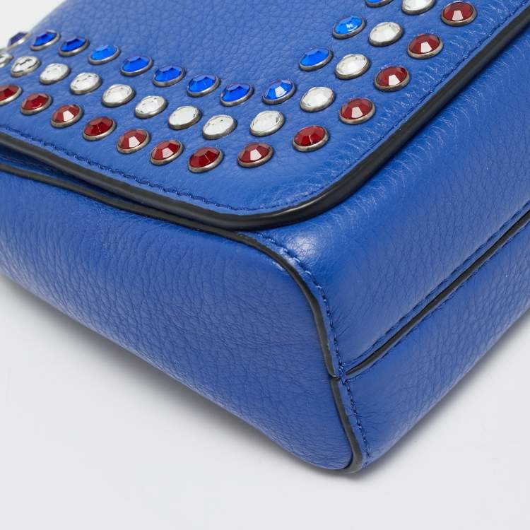 Pre Owned Marc Jacobs Crystals Embellished Flap Blue Leather Shoulder Bag