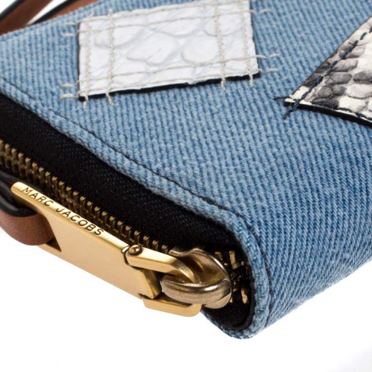 Pre Owned Marc Jacobs Blue Denim Patchwork Zip Around Wallet