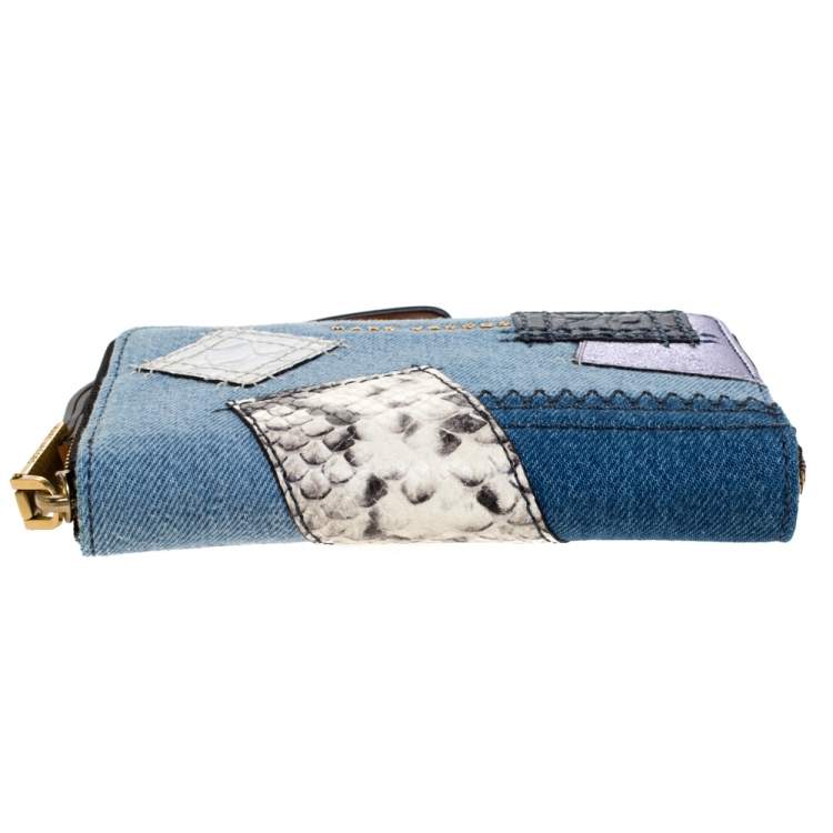 Pre Owned Marc Jacobs Blue Denim Patchwork Zip Around Wallet
